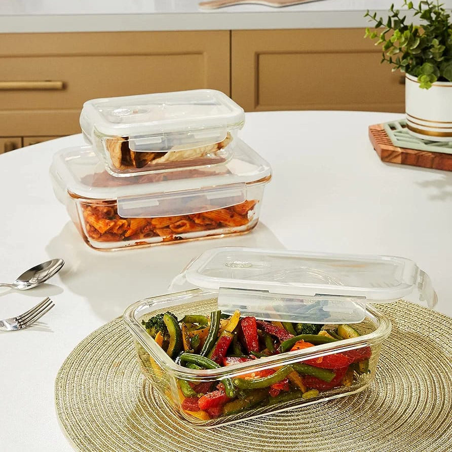 Diamonds 3pc Glass Storage -Rectangle