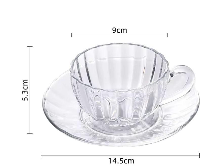 Set of 6 Pumpkin Glass Cups & Saucers