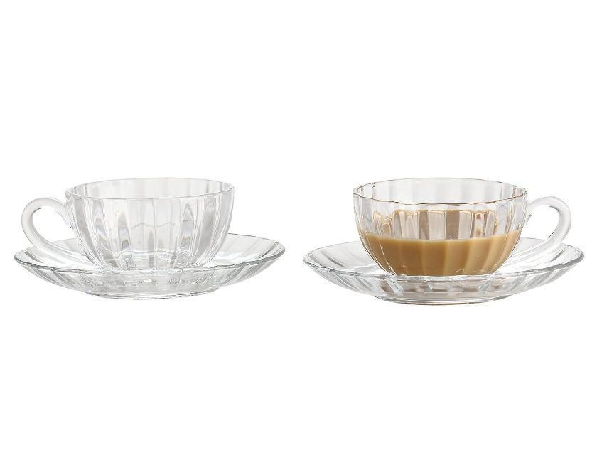 Set of 6 Pumpkin Glass Cups & Saucers
