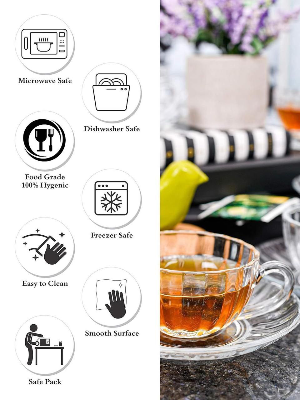 Set of 6 Pumpkin Glass Cups & Saucers